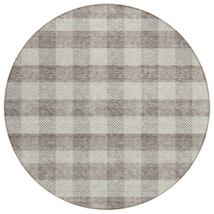 HomeRoots 5' Taupe and Gray Plaid Washable Area Rug - Durable, Versatile, Stylish for Indoor and Outdoor Spaces 8' Round 595519