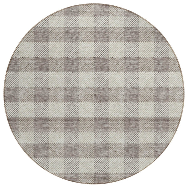 HomeRoots 5' Taupe and Gray Plaid Washable Area Rug - Durable, Versatile, Stylish for Indoor and Outdoor Spaces 8' Round 595519