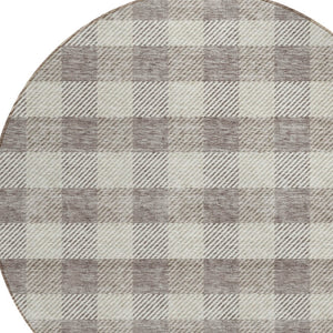HomeRoots 5' Taupe and Gray Plaid Washable Area Rug - Durable, Versatile, Stylish for Indoor and Outdoor Spaces 8' Round 595519