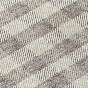 HomeRoots 5' Taupe and Gray Plaid Washable Area Rug - Durable, Versatile, Stylish for Indoor and Outdoor Spaces 8' Round 595519