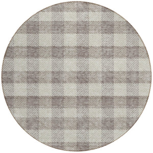 HomeRoots 5' Taupe and Gray Plaid Washable Area Rug - Durable, Versatile, Stylish for Indoor and Outdoor Spaces 8' Round 595519
