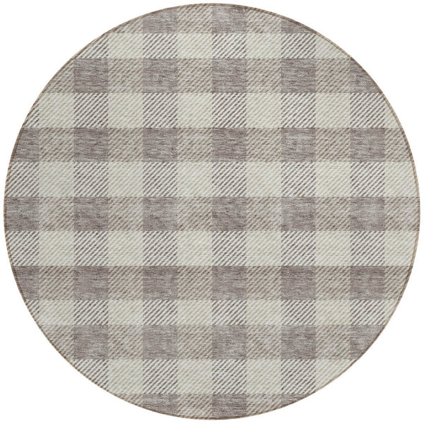 HomeRoots 5' Taupe and Gray Plaid Washable Area Rug - Durable, Versatile, Stylish for Indoor and Outdoor Spaces 8' Round 595519