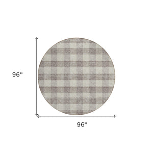 HomeRoots 5' Taupe and Gray Plaid Washable Area Rug - Durable, Versatile, Stylish for Indoor and Outdoor Spaces 8' Round 595519