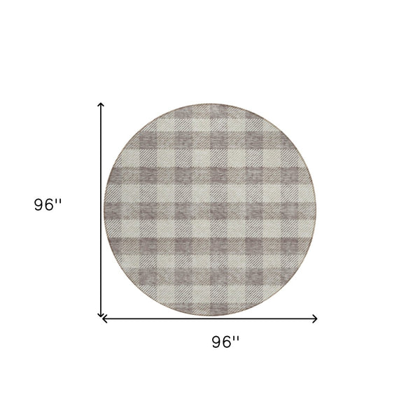 HomeRoots 5' Taupe and Gray Plaid Washable Area Rug - Durable, Versatile, Stylish for Indoor and Outdoor Spaces 8' Round 595519