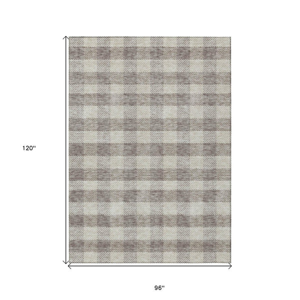 HomeRoots 5' Taupe and Gray Plaid Washable Area Rug - Durable, Versatile, Stylish for Indoor and Outdoor Spaces 8' X 10' 595520