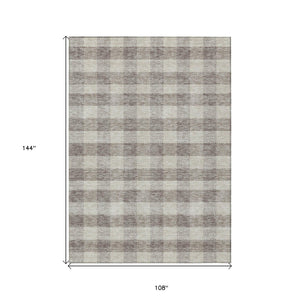HomeRoots 9' X 12' Taupe and Gray Plaid Rug - Washable Indoor/Outdoor Area Rug, Stain-Resistant & Durable Design 595521
