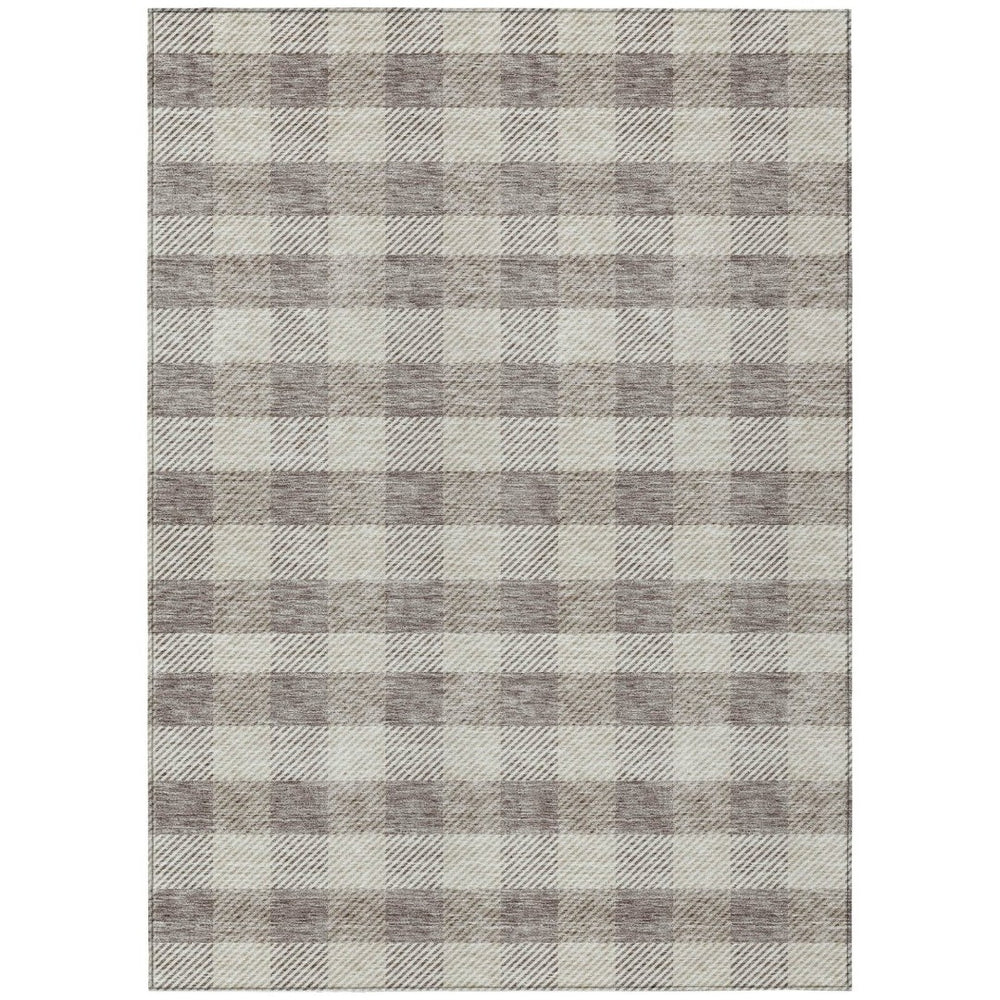HomeRoots 9' X 12' Taupe and Gray Plaid Rug - Washable Indoor/Outdoor Area Rug, Stain-Resistant & Durable Design 595521