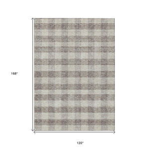 HomeRoots 5' Taupe and Gray Plaid Washable Area Rug - Durable, Versatile, Stylish for Indoor and Outdoor Spaces 10' X 14' 595522