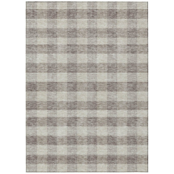 HomeRoots 5' Taupe and Gray Plaid Washable Area Rug - Durable, Versatile, Stylish for Indoor and Outdoor Spaces 10' X 14' 595522