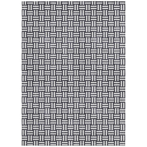 Homeroots 3' Black And Ivory Geometric Indoor Outdoor Area Rug - Stylish, Washable, Durable For Any Space 8' X 10' Polyester 595526