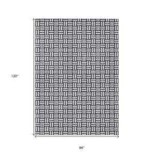 Homeroots 3' Black And Ivory Geometric Indoor Outdoor Area Rug - Stylish, Washable, Durable For Any Space 8' X 10' Polyester 595526