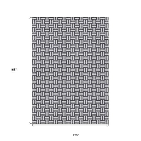 Homeroots 3' Black And Ivory Geometric Indoor Outdoor Area Rug - Stylish, Washable, Durable For Any Space 10' X 14' Polyester 595528