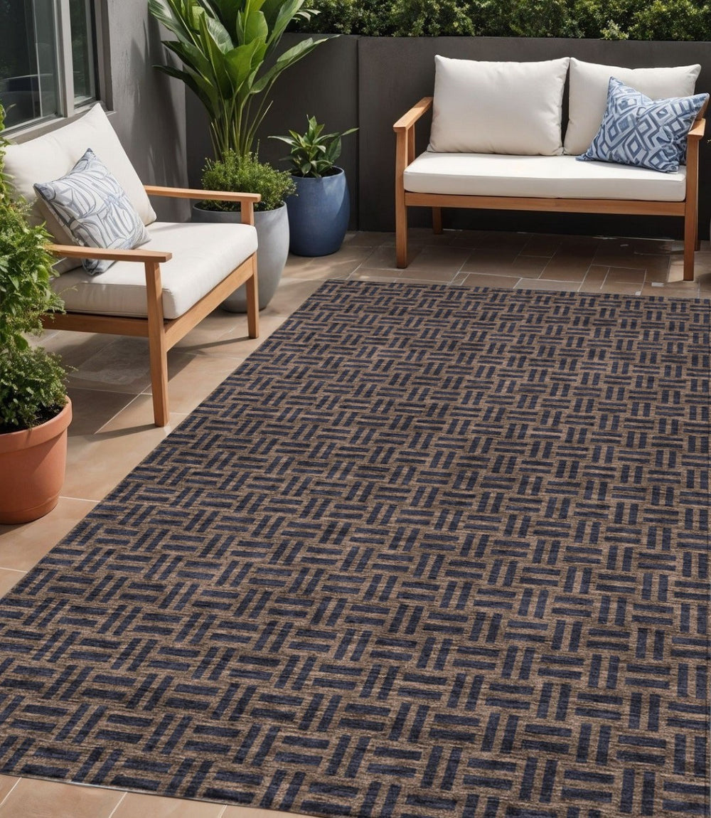 HomeRoots 5' Chocolate and Black Geometric Area Rug - Stylish, Washable, Durable for Indoor and Outdoor Use 5' X 8' 595542