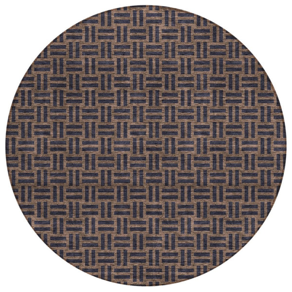 HomeRoots 5' Chocolate and Black Geometric Area Rug - Stylish, Washable, Durable for Indoor and Outdoor Use 8' Round 595543