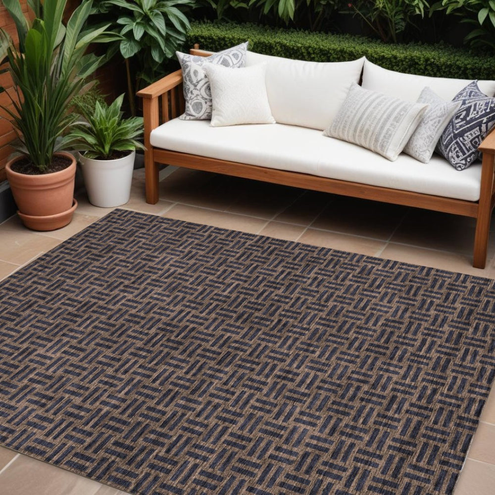 HomeRoots 9' X 12' Chocolate Black Geometric Area Rug - Durable, Washable Design for Indoor & Outdoor Spaces 595545