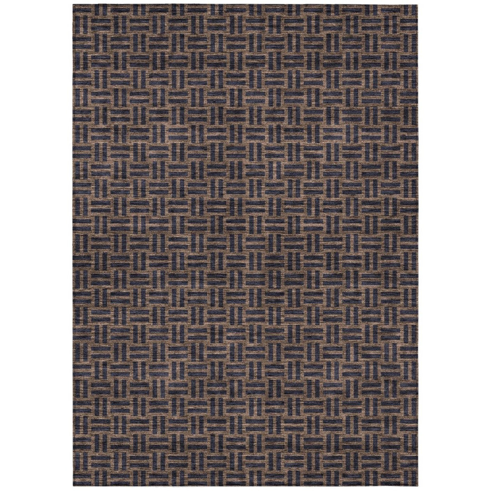 HomeRoots 9' X 12' Chocolate Black Geometric Area Rug - Durable, Washable Design for Indoor & Outdoor Spaces 595545
