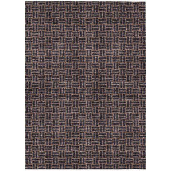 HomeRoots 5' Chocolate and Black Geometric Area Rug - Stylish, Washable, Durable for Indoor and Outdoor Use 10' X 14' 595546