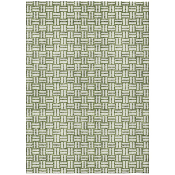 HomeRoots 5' Modern Green and Ivory Geometric Area Rug – Washable, Stain-Resistant for Indoor & Outdoor Use 8' X 10' 595550