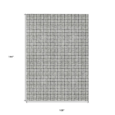 Homeroots 3' Black And Ivory Geometric Indoor Outdoor Area Rug - Stylish, Washable, Durable For Any Space 9' X 12' Polyester 595563