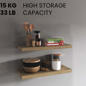 English Elm Floating Shelves - Macadamia Beige Set Of 2, Modern Minimalist Design For Stylish Home Decor B097P369447
