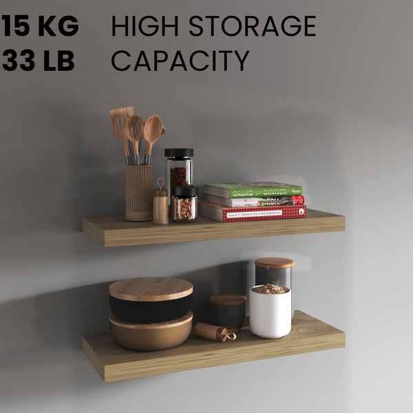 English Elm Floating Shelves - Macadamia Beige Set Of 2, Modern Minimalist Design For Stylish Home Decor B097P369447