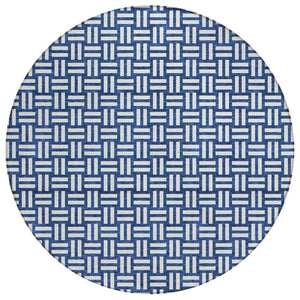 HomeRoots 5' Stylish Navy Blue and Ivory Geometric Area Rug - Durable, Washable for Indoor and Outdoor Use 8' Round 595573