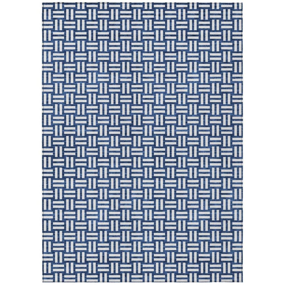 HomeRoots 9' X 12' Navy Blue & Ivory Geometric Rug - Stylish, Durable, Washable Indoor/Outdoor Accent Mat 595575