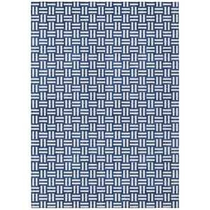 HomeRoots 9' X 12' Navy Blue & Ivory Geometric Rug - Stylish, Durable, Washable Indoor/Outdoor Accent Mat 595575