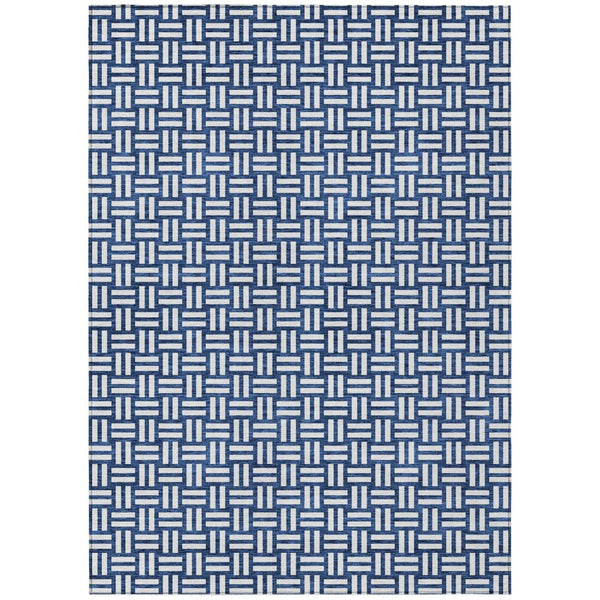 HomeRoots 9' X 12' Navy Blue & Ivory Geometric Rug - Stylish, Durable, Washable Indoor/Outdoor Accent Mat 595575