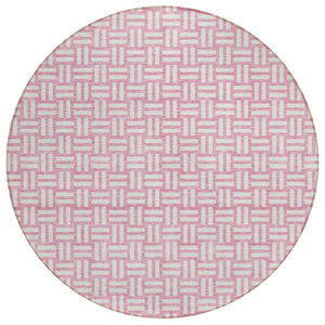 HomeRoots 5' Pink and Ivory Geometric Washable Indoor-Outdoor Area Rug for Modern Homes and Patios 8' Round 595585