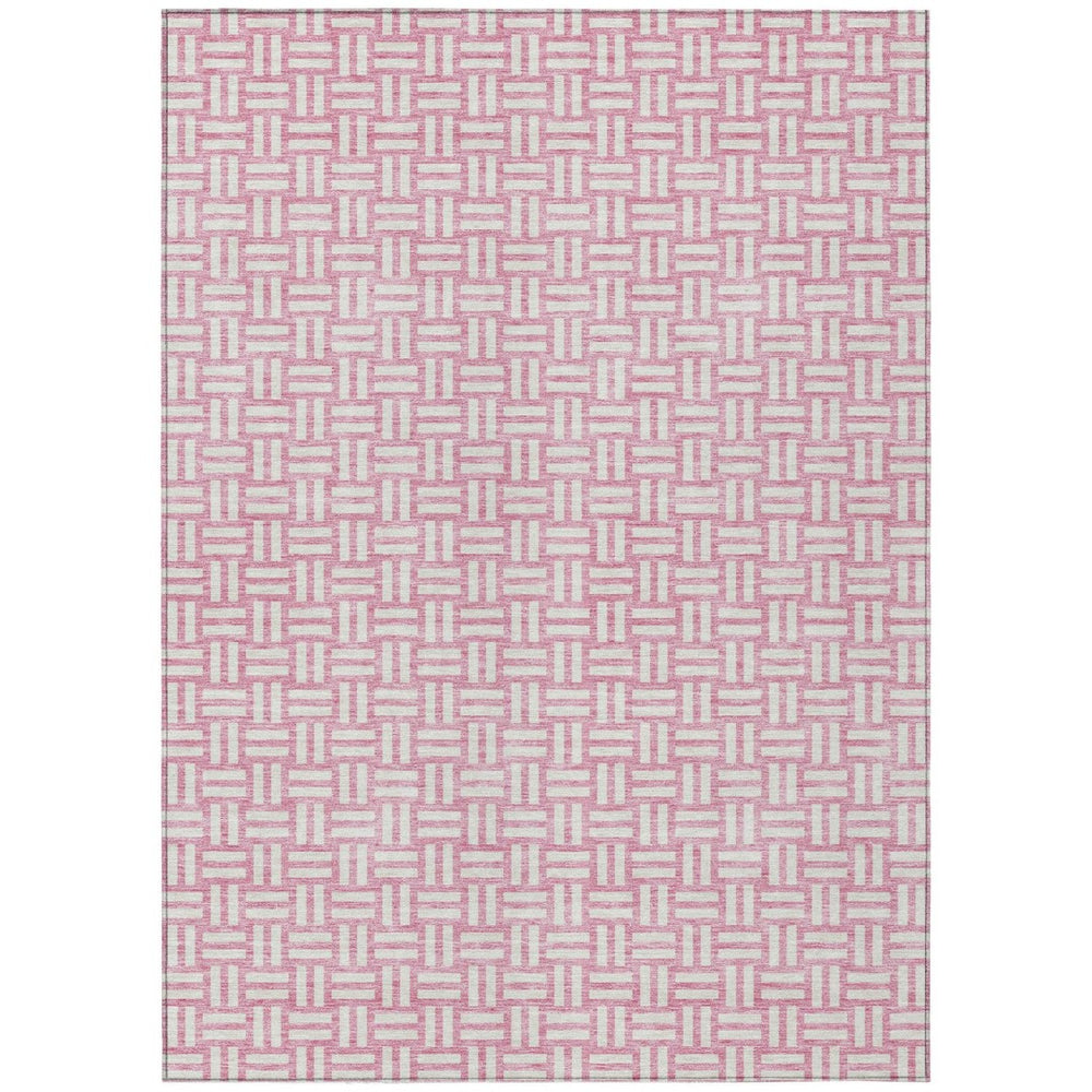 HomeRoots 9' X 12' Pink Geometric Indoor Outdoor Area Rug - Stylish, Washable & Durable for Any Space! 595587