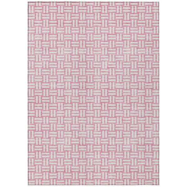 HomeRoots 9' X 12' Pink Geometric Indoor Outdoor Area Rug - Stylish, Washable & Durable for Any Space! 595587