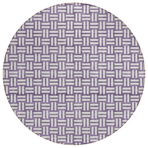 HomeRoots 5' Bold Purple and Ivory Geometric Area Rug – Stylish, Washable, Indoor/Outdoor Floor Covering 8' Round 595591