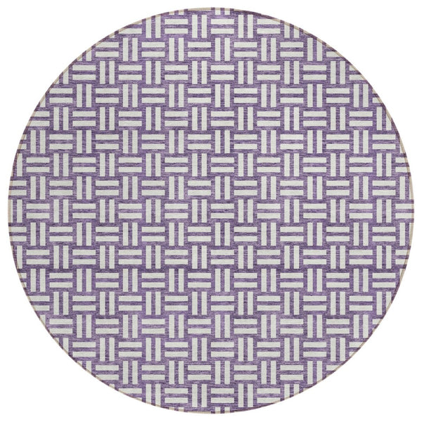 HomeRoots 5' Bold Purple and Ivory Geometric Area Rug – Stylish, Washable, Indoor/Outdoor Floor Covering 8' Round 595591
