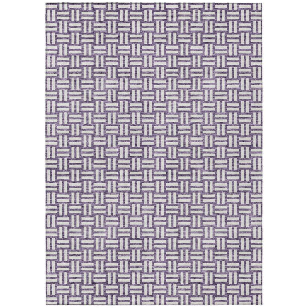 HomeRoots 5' Bold Purple and Ivory Geometric Area Rug – Stylish, Washable, Indoor/Outdoor Floor Covering 8' X 10' 595592
