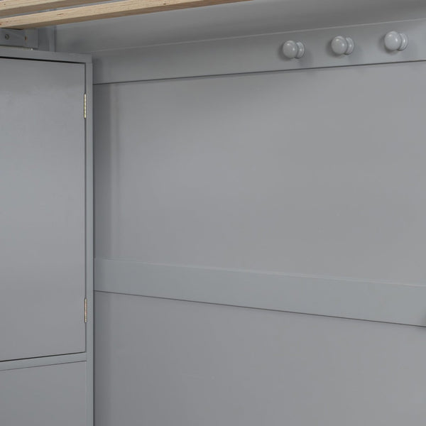 English Elm Twin Over Full Bunk Bed with Wardrobe Storage Stairs Shelves and Usb Charging Gray LT000292AAE