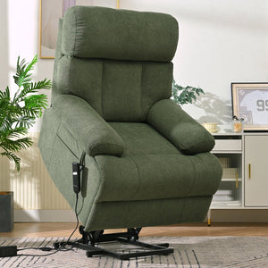English Elm Oversized Power Lift Recliner Chair with Remote Control, Spacious Fabric Seat and Side Pocket for Comfort and Support Dark Green W1028P261277
