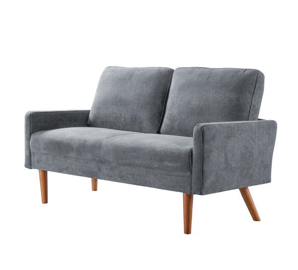 English Elm Velvet Upholstered Two Seat Loveseat with Tapered Wood Legs Mid Century European Style Grey B2735P291961
