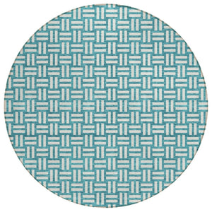 HomeRoots 5' Teal Blue and Gray Geometric Area Rug - Stylish, Washable, Durable for Indoor and Outdoor Use 8' Round 595603
