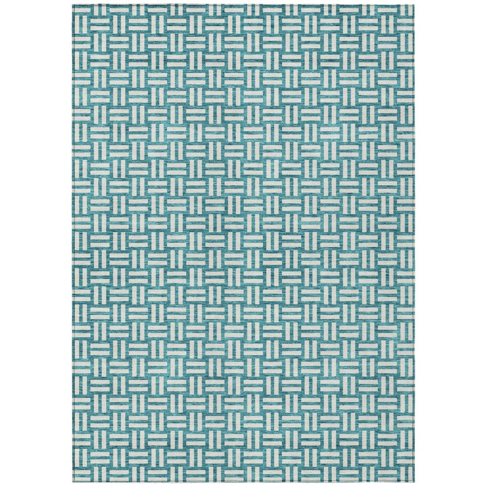 HomeRoots 9' X 12' Teal Blue & Gray Geometric Area Rug - Stylish, Washable, Durable for Indoor & Outdoor Use! 595605