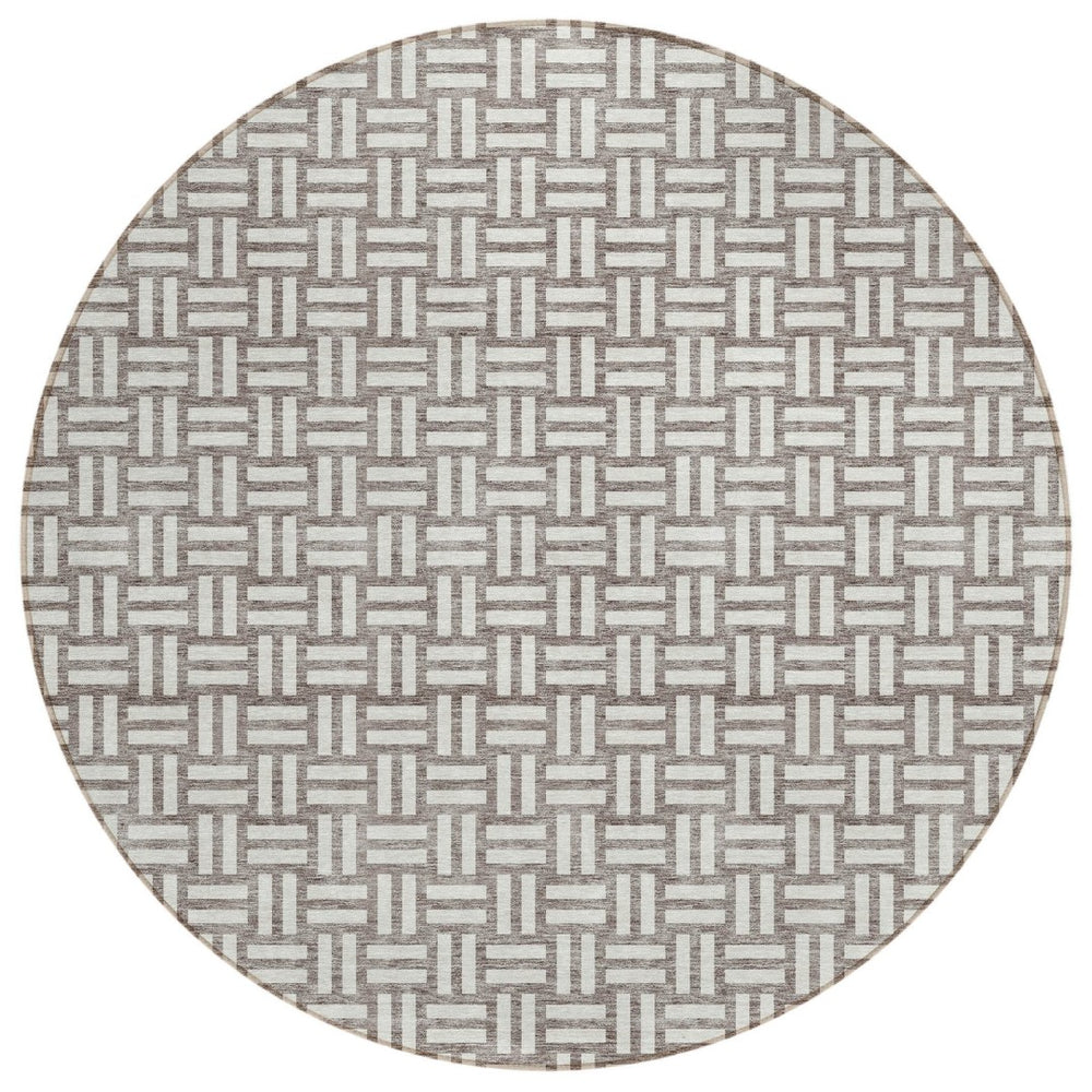 HomeRoots 5' Stylish Taupe and Gray Geometric Indoor Outdoor Area Rug - Durable, Washable, Easy-Care Design 8' Round 595609
