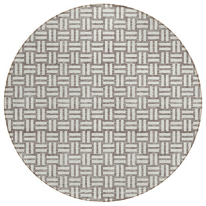 HomeRoots 5' Stylish Taupe and Gray Geometric Indoor Outdoor Area Rug - Durable, Washable, Easy-Care Design 8' Round 595609
