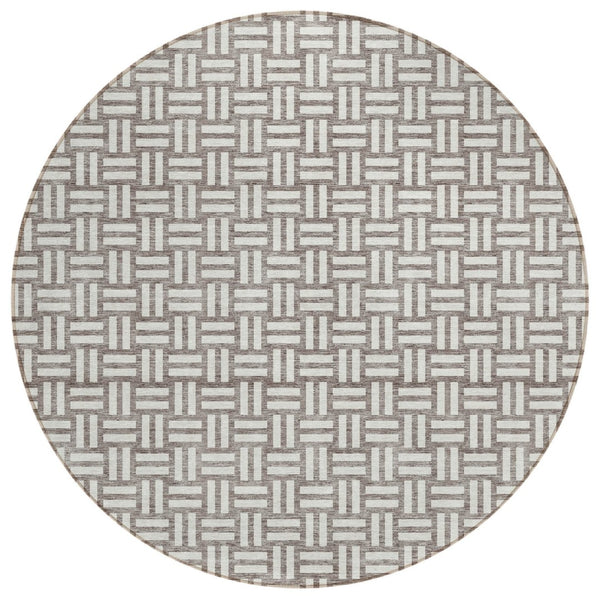 HomeRoots 5' Stylish Taupe and Gray Geometric Indoor Outdoor Area Rug - Durable, Washable, Easy-Care Design 8' Round 595609