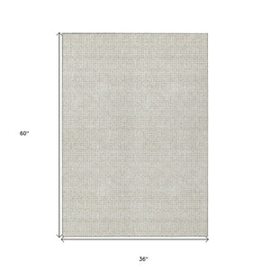 Homeroots 3' Stylish Beige And Ivory Geometric Washable Rug For Indoor And Outdoor Spaces, Durable Design 3' X 5' Polyester 595619