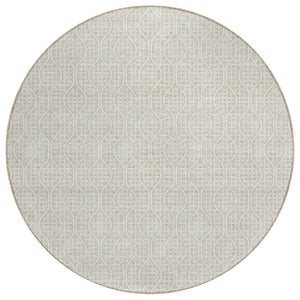HomeRoots 5' Modern Beige and Ivory Geometric Area Rug – Durable, Washable, Stylish Accent for Indoors & Outdoors 8' Round 595621