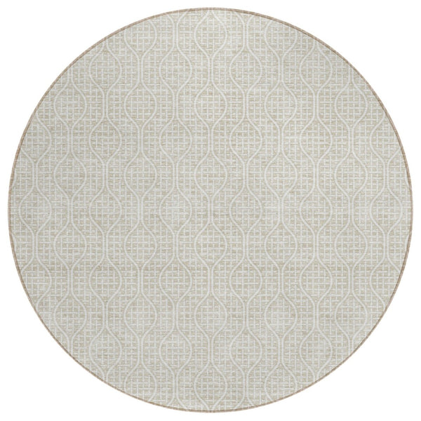 HomeRoots 5' Modern Beige and Ivory Geometric Area Rug – Durable, Washable, Stylish Accent for Indoors & Outdoors 8' Round 595621