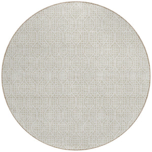 Homeroots 3' Stylish Beige And Ivory Geometric Washable Rug For Indoor And Outdoor Spaces, Durable Design 8' Round Polyester 595621