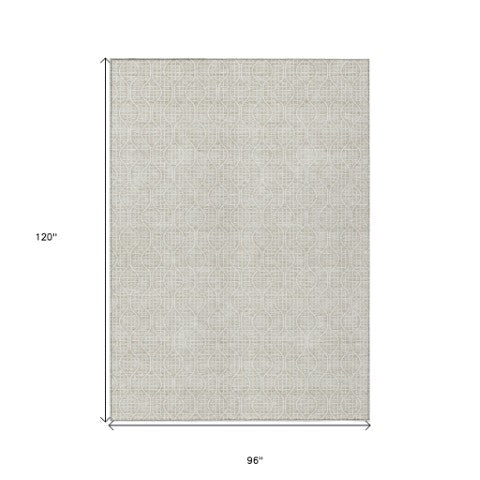 Homeroots 3' Stylish Beige And Ivory Geometric Washable Rug For Indoor And Outdoor Spaces, Durable Design 8' X 10' Polyester 595622