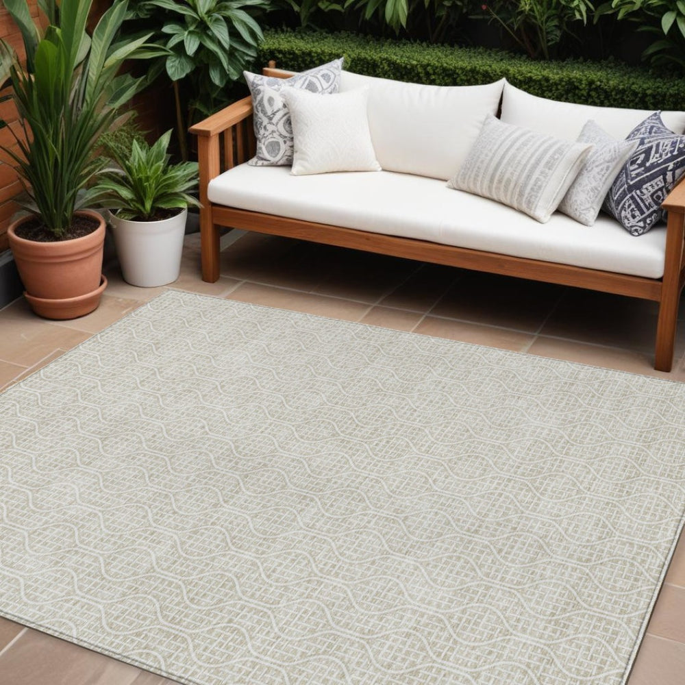 HomeRoots 5' Modern Beige and Ivory Geometric Area Rug – Durable, Washable, Stylish Accent for Indoors & Outdoors 8' X 10' 595622
