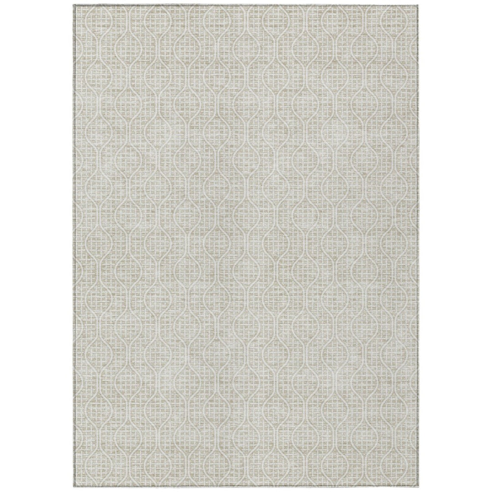 HomeRoots 5' Modern Beige and Ivory Geometric Area Rug – Durable, Washable, Stylish Accent for Indoors & Outdoors 8' X 10' 595622